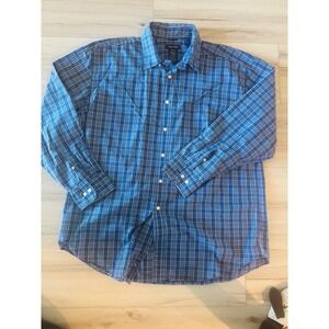 Nautica Men's Button Down Shirt XXL Blue Plaid Long Sleeve 100% Cotton t
